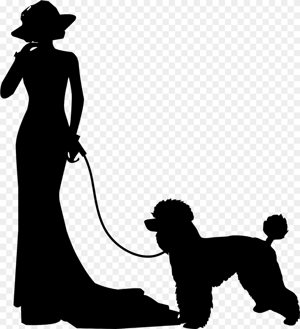 Poodle Woman Silhouette Dog Animal Dress Elegance Standard Poodle Clip Art, Gray Png