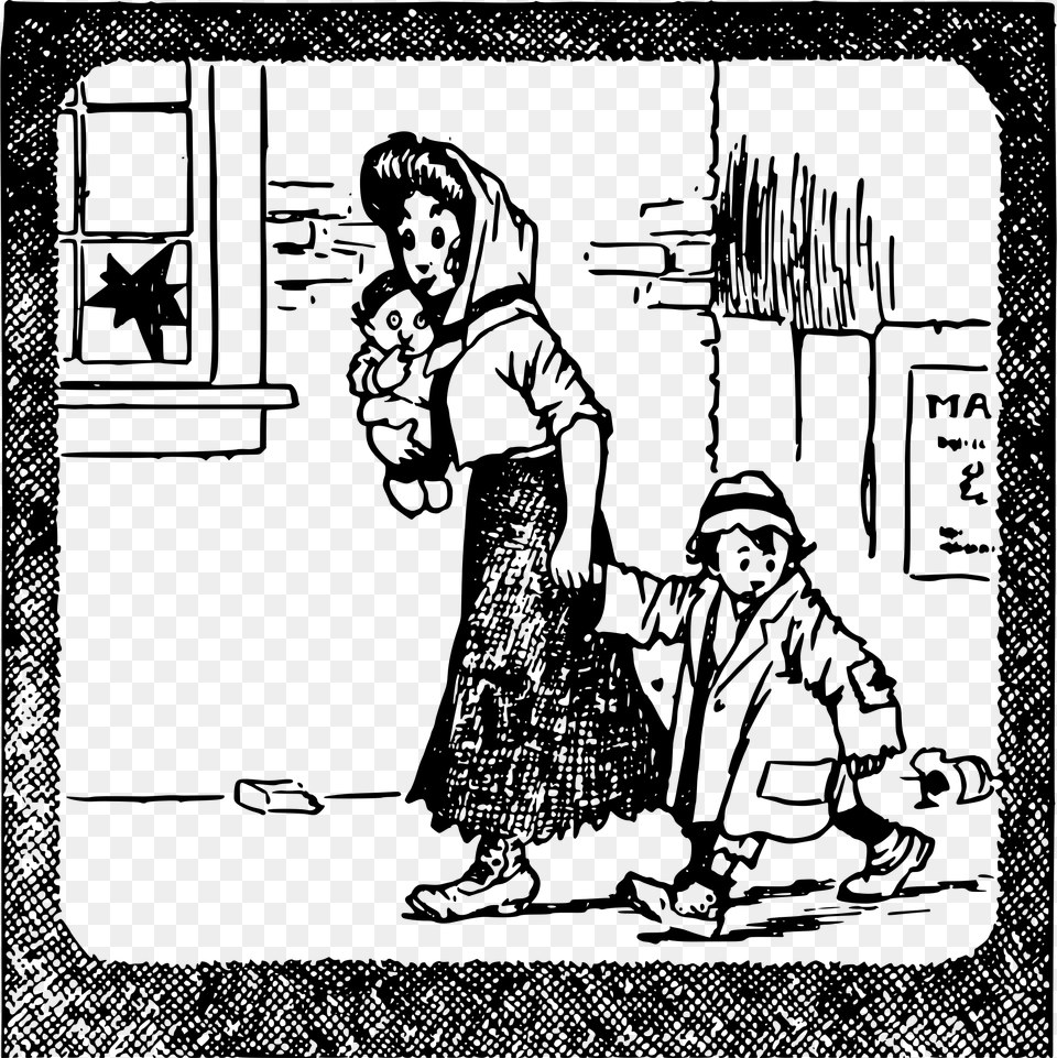 Poor Mother And Kids Clip Arts Poverty Clipart Black And White, Gray Free Png