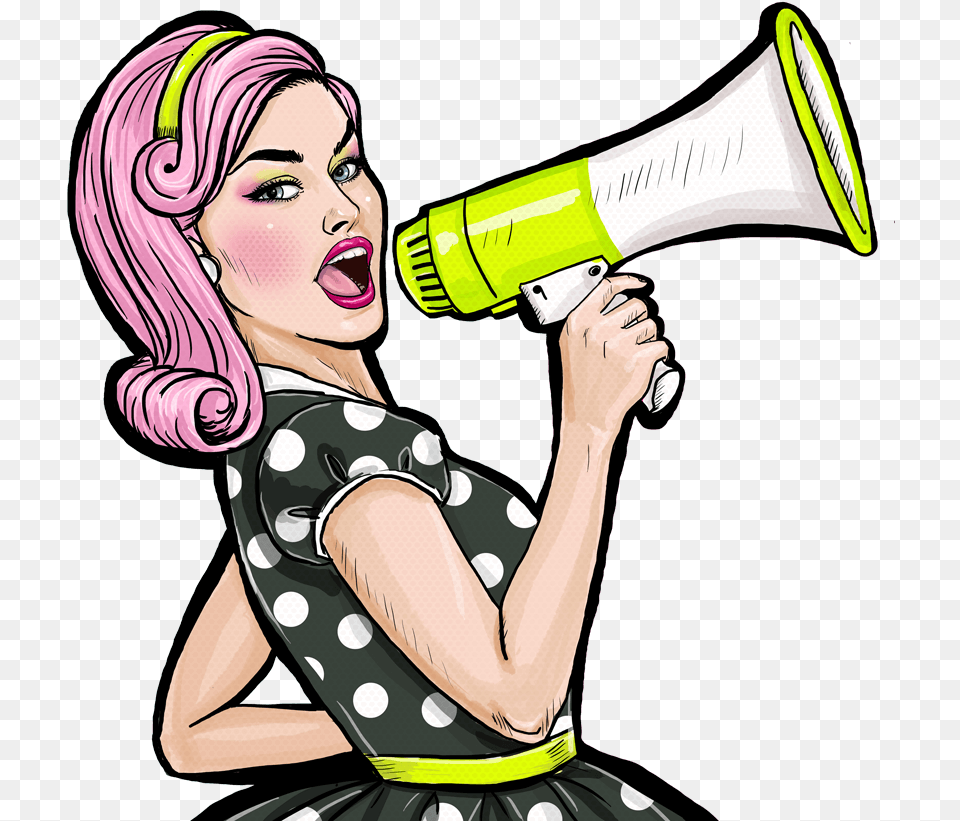 Pop Art Woman With Mega Phone Mulher Com Megafone, Adult, Person, Female, Face Png