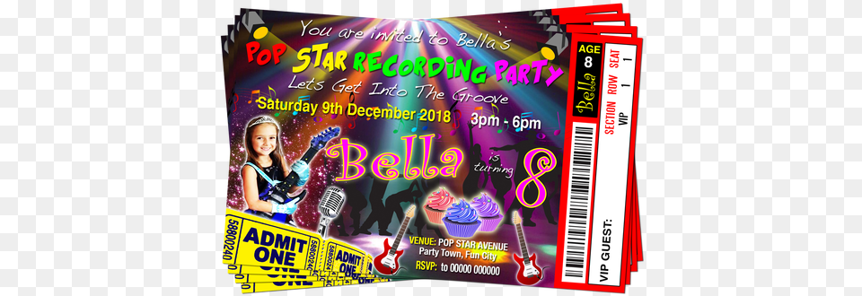 Pop Star Recording Studio Party Birthday Party Invitations Birthday, Advertisement, Poster, Child, Female Free Png Download