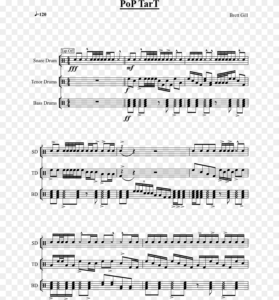 Pop Tart Sheet Music Composed By Brett Gill 1 Of 2 Drumline Cadences, Gray Free Png