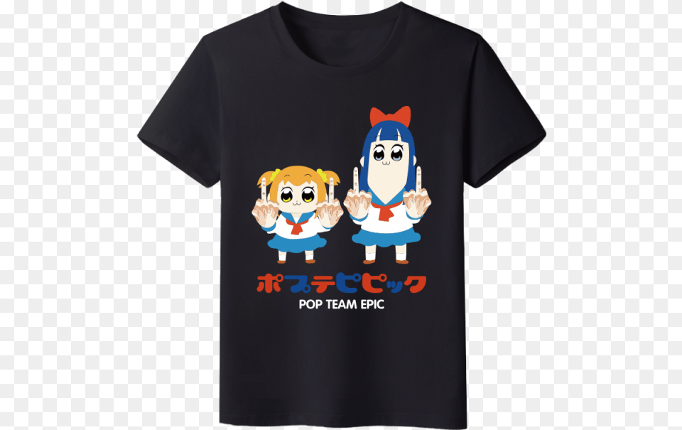 Pop Team Epic Unisex Summer Style Black T Shirt Anime Milk Fictional Character, Clothing, T-shirt, Baby, Person Free Png