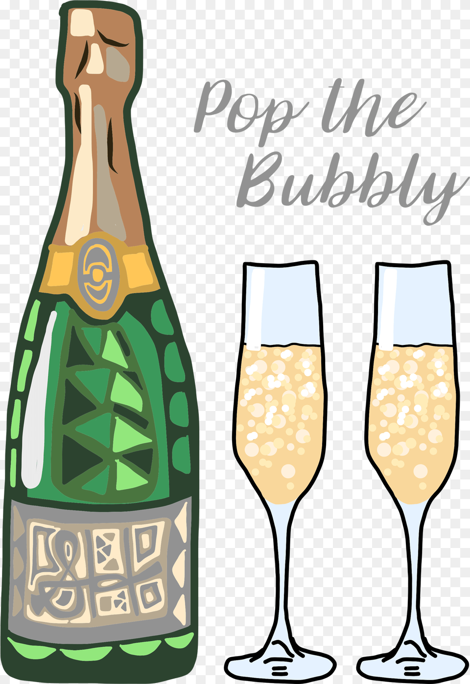 Pop The Bubbly Champagne Drawing Art Print Happy Today By Jelena Matic, Alcohol, Wine Bottle, Beverage, Bottle Free Png Download