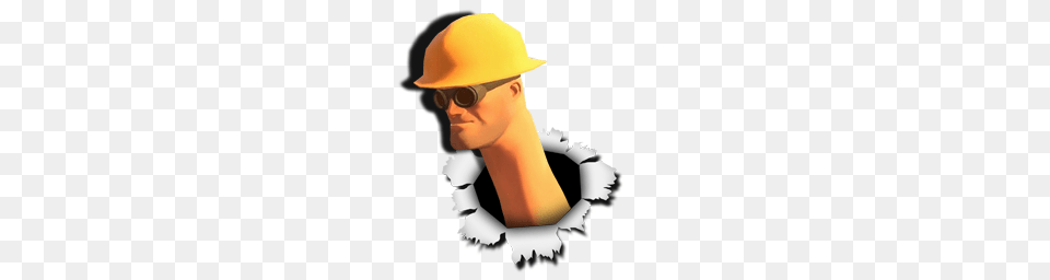 Pop Up Engi Head Team Fortress Sprays, Clothing, Hardhat, Helmet, Person Free Png Download