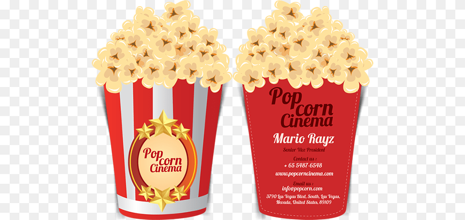 Popcorn Cinema Business Card Popcorn Business Card, Food, Snack, Ketchup, Bottle Free Png