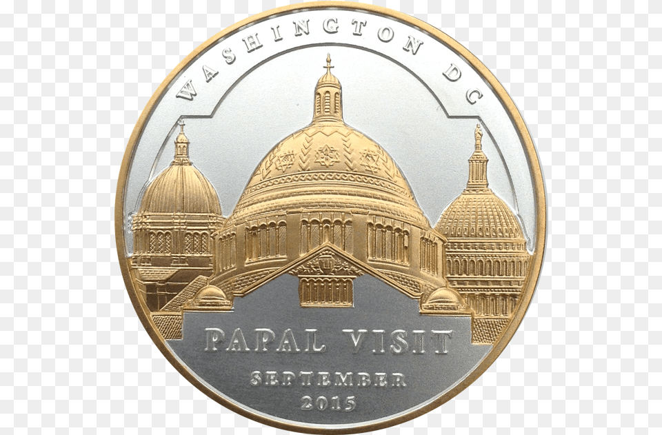 Pope Francis 2 Oz Silver Medal With 24k Gold Embellishment Coin, Money, Architecture, Building Png Image