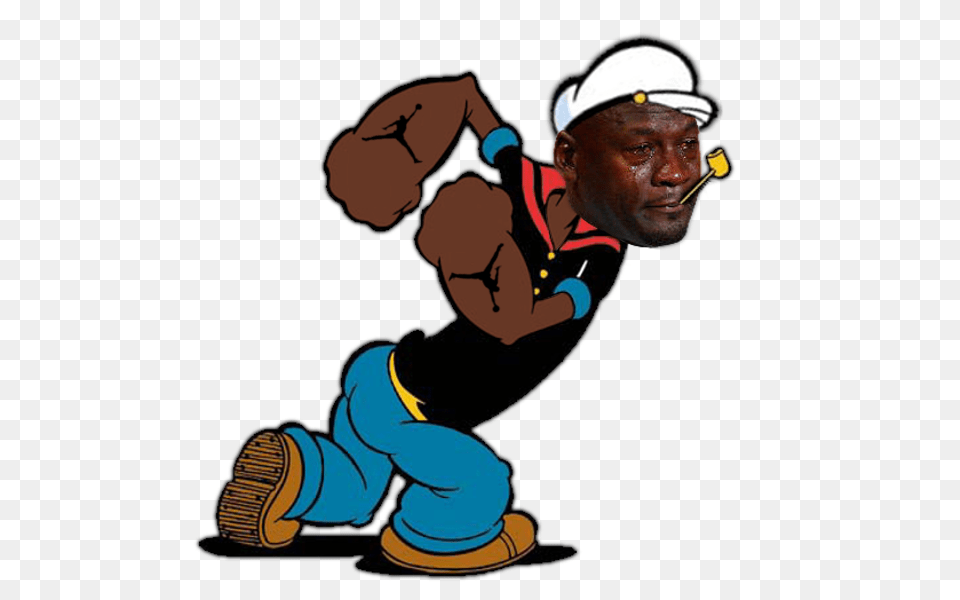 Popeye Crying Michael Jordan Know Your Meme, Helmet, Clothing, Hardhat, Person Png Image
