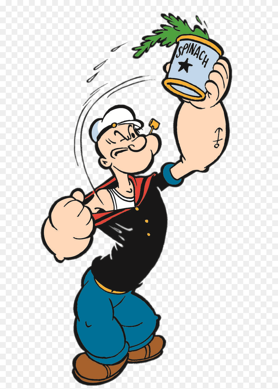 Popeye With Can Of Spinach, Cartoon, Baby, Face, Head Free Png