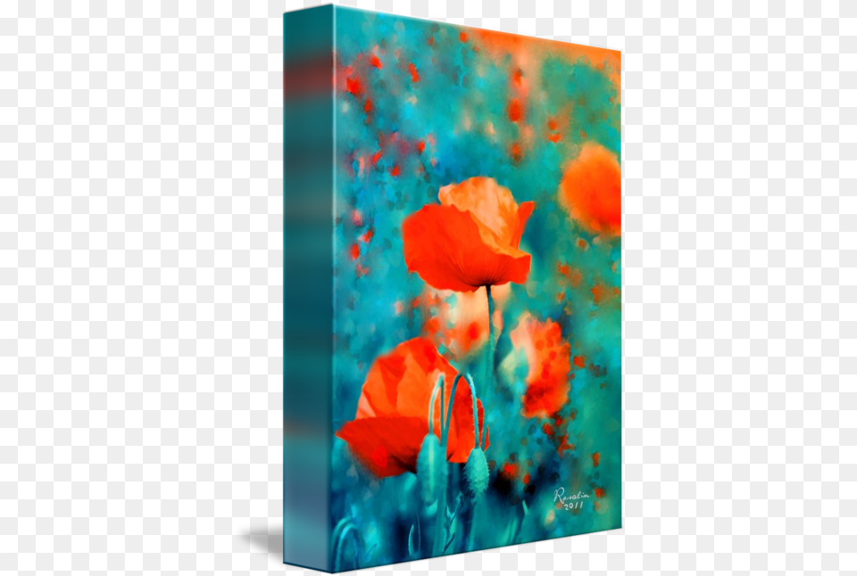 Poppies By Rosalina Atanasova Orange And Teal Flowers, Flower, Plant, Art, Modern Art Png Image