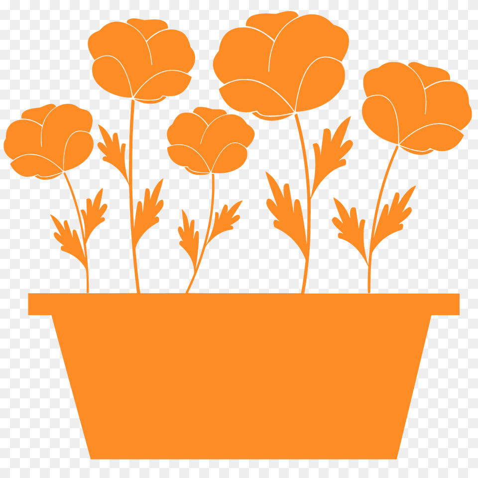 Poppies In A Pot Silhouette, Vase, Pottery, Potted Plant, Planter Png