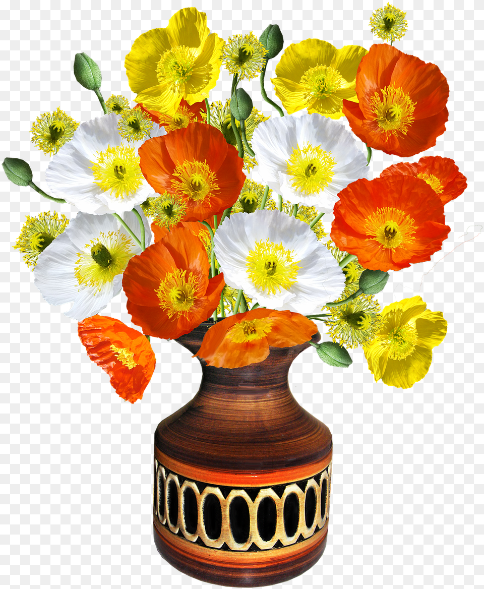 Poppies Vase Flower Bunga Dan Vas, Plant, Flower Arrangement, Flower Bouquet, Pottery Png Image
