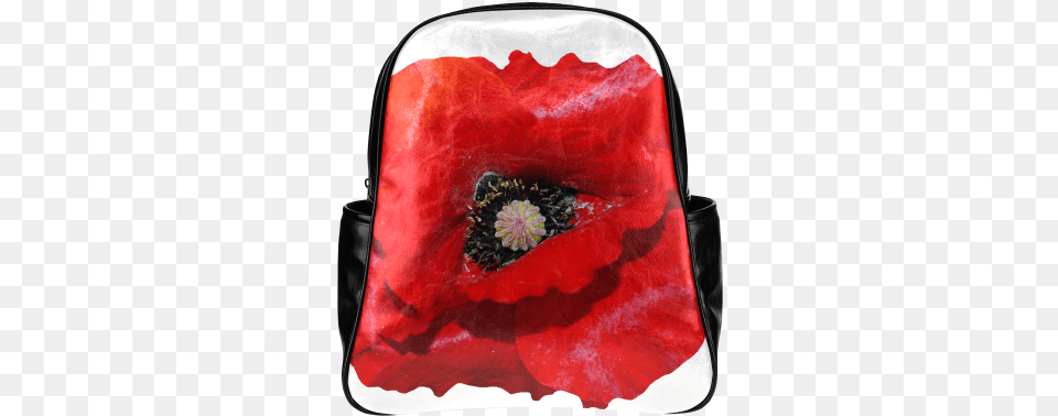 Poppy Flower Multi Pockets Backpack Leather Backpack, Plant, Bag, Accessories, Handbag Free Png