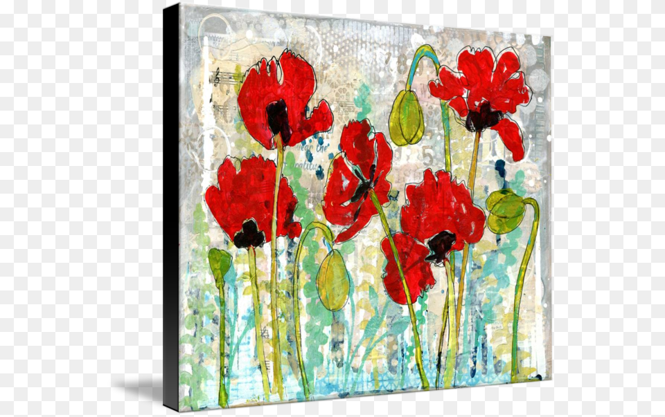 Poppy Garden Original Mixed Media Art Mixed Poppy Flower Garden, Canvas, Painting, Modern Art, Plant Free Png