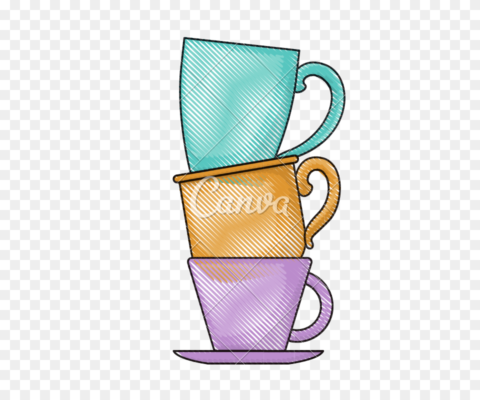 Porcelain Cup Stack Colored Crayon Silhouette, Beverage, Coffee, Coffee Cup Free Transparent Png