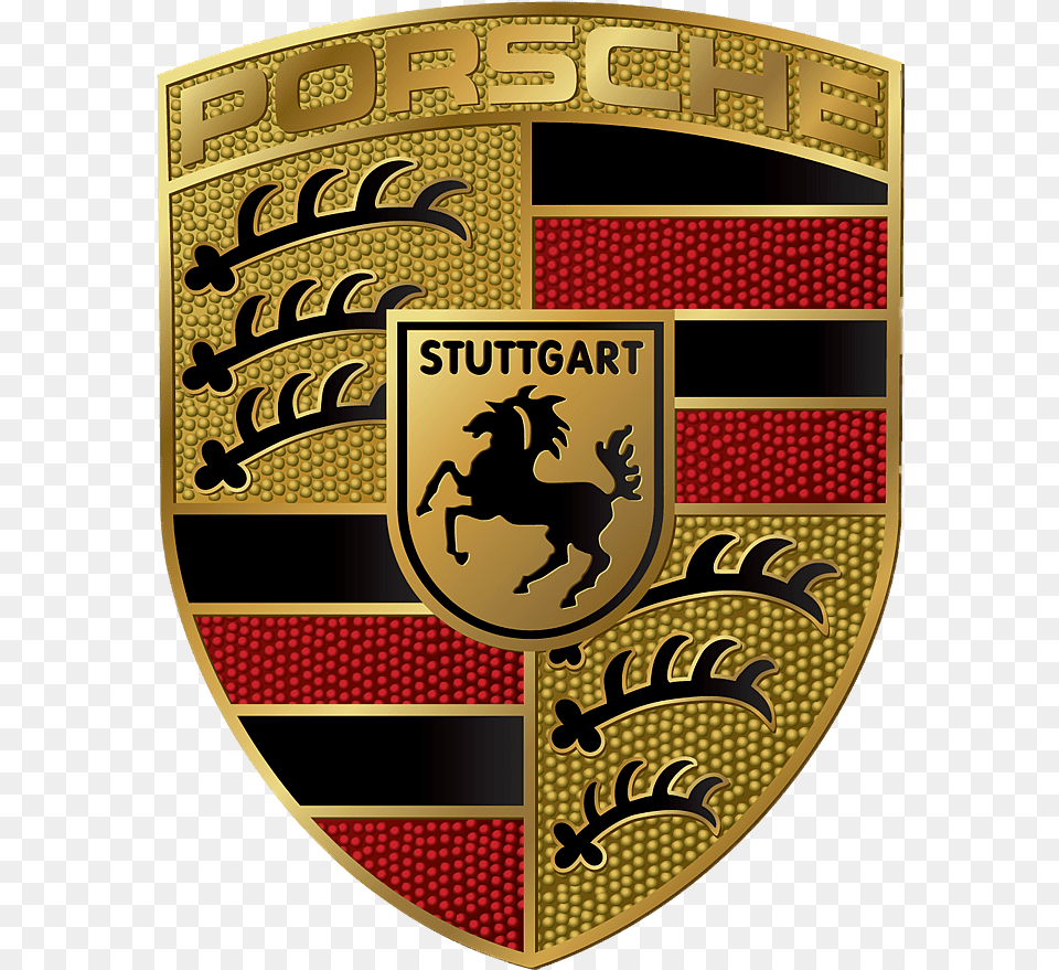 Porsche Badge Logo Transparent Stickpng Porsche Badge Transparent, Symbol, Emblem, Armor Free Png Download