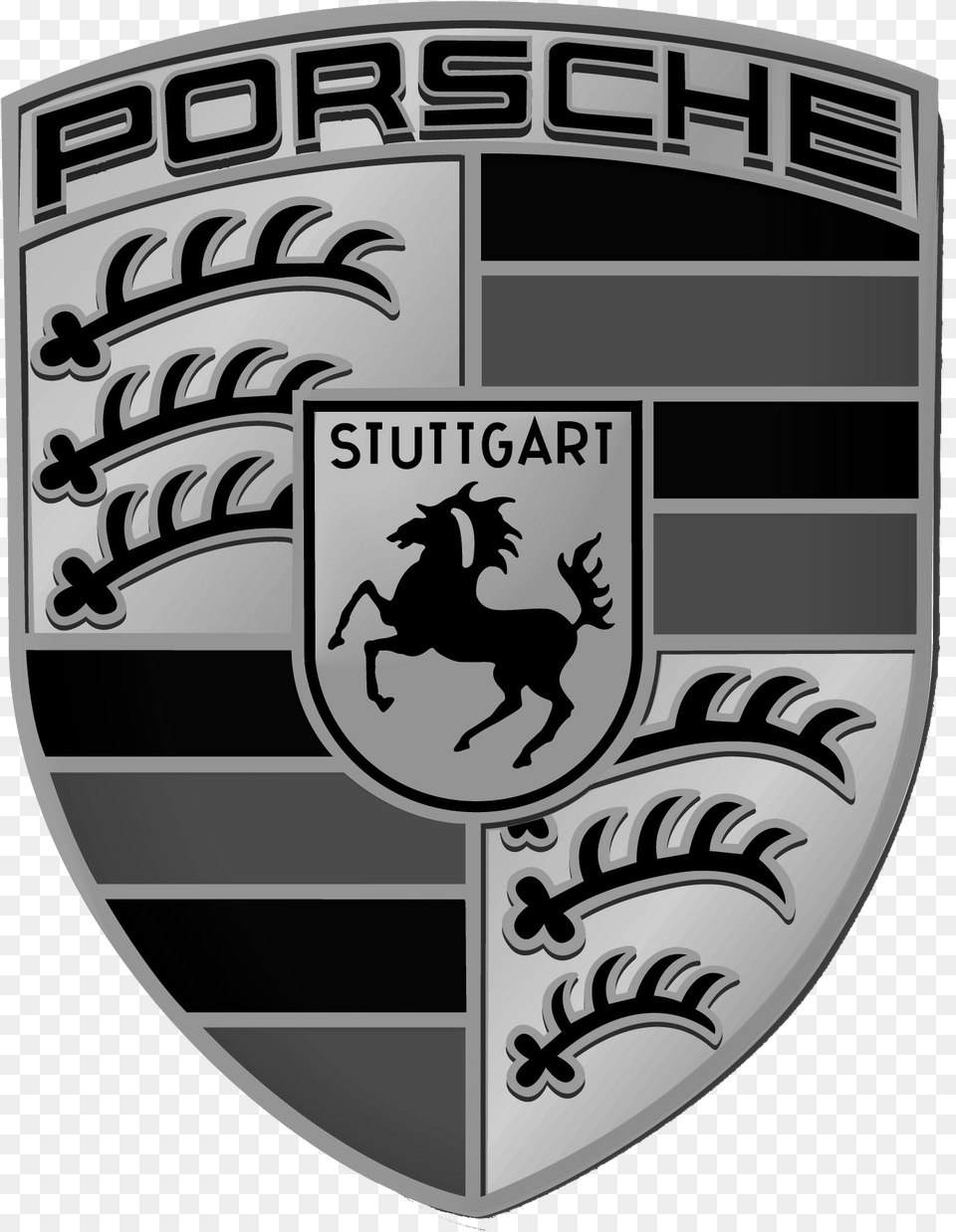 Porsche Logo Porsche Logo Black And White, Emblem, Symbol, Armor, Shield Png