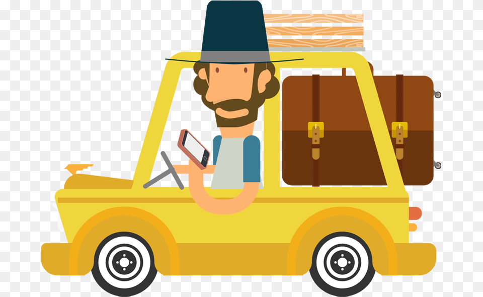 Portfolio Categories Designshop Cartoon Car Trip Clipart, Clothing, Hat, Vehicle, Truck Png Image