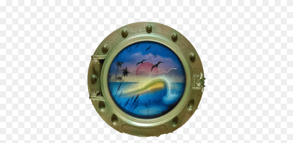 Porthole Round Decorative With Curling Wave At Sunset Circle, Window, Animal, Bird Png Image