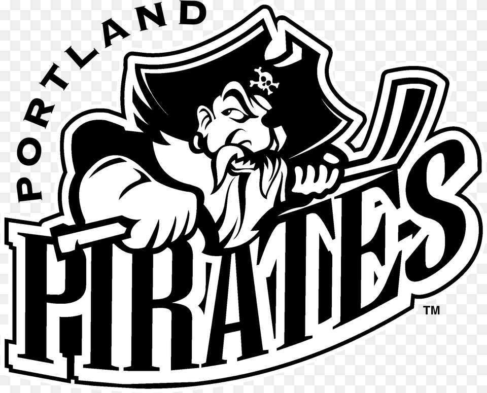 Portland Pirates Logo Black And White Portland Pirates, Emblem, Symbol, Person, Stencil Png Image