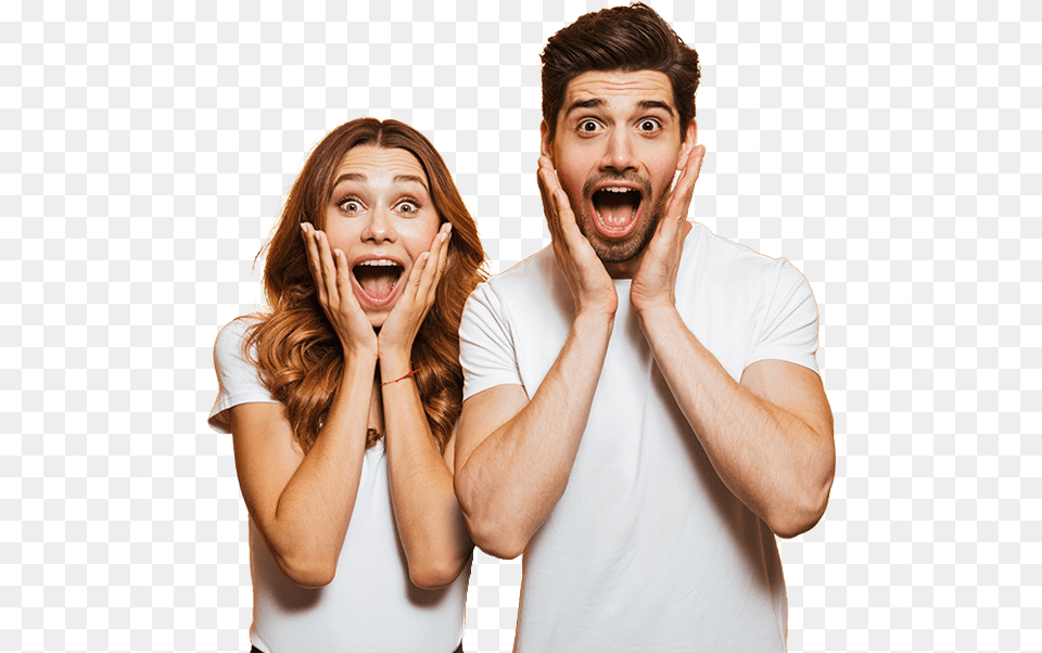 Portrait Of Cheerful People Man And Woman In Basic, Face, Head, Person, Surprised Free Png