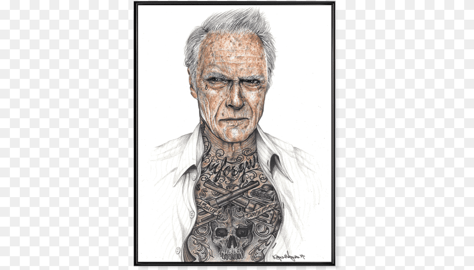 Portrait Tattoo Clint Eastwood, Art, Skin, Person, Photography Png Image