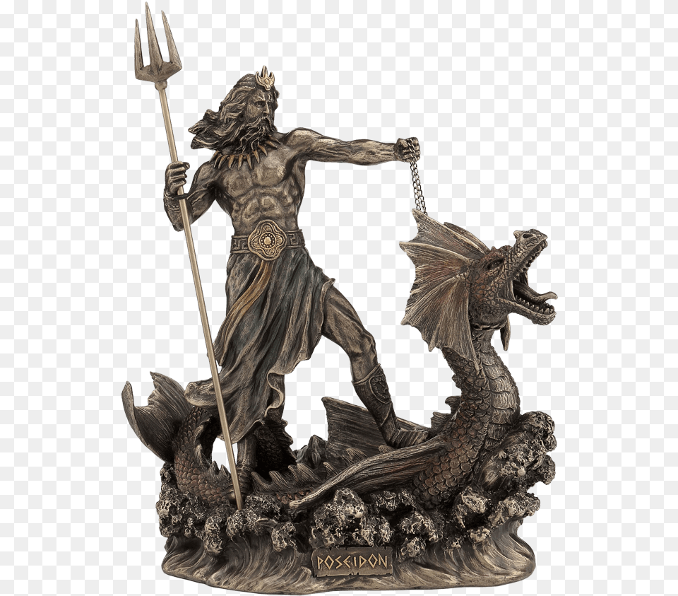 Poseidon With Trident And Sea Serpent Poseidon Greek God Statues, Bronze, Adult, Bride, Female Png