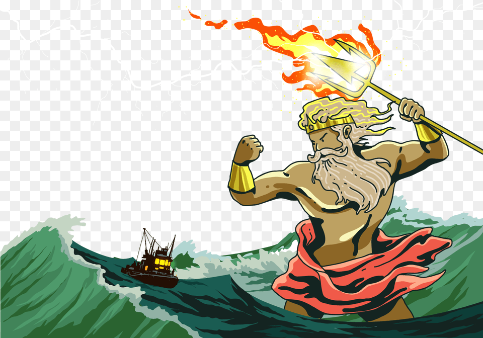Poseidon Zeus Poseidon Attacking Ship, Outdoors, Nature, Boat, Vehicle Png Image