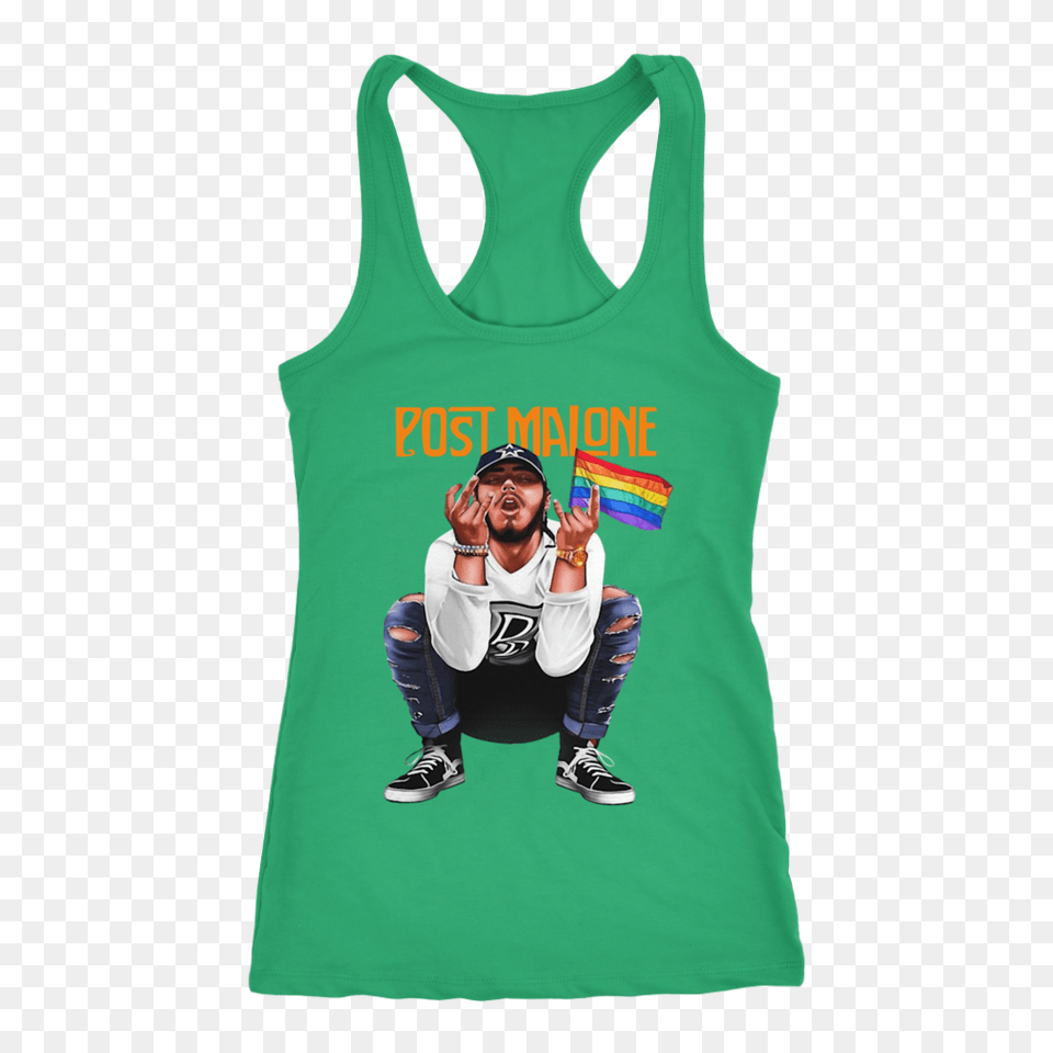 Post Malone And Lgbt Shirt Pride Month Isonicgeek Store, Tank Top, Clothing, T-shirt, Person Png Image