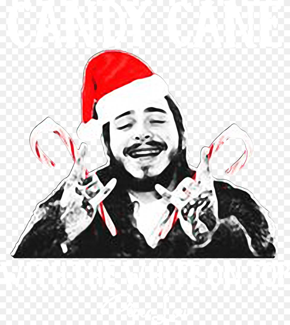 Post Malone Candy Cane With The White Post Malone Merry Christmas, Advertisement, Baby, Person, Poster Png