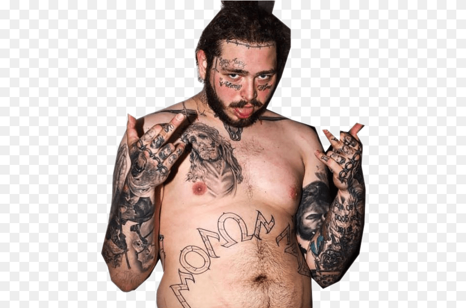 Post Malone Background Post Malone Tattoos Body, Person, Skin, Tattoo, Face Png Image