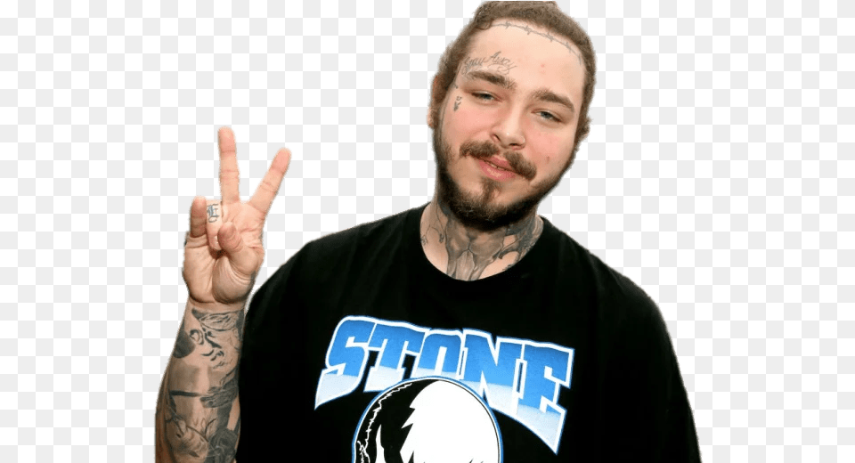 Post Malone Peace Sign Post Malone Face Tattoos, Tattoo, T-shirt, Body Part, Clothing Free Png Download
