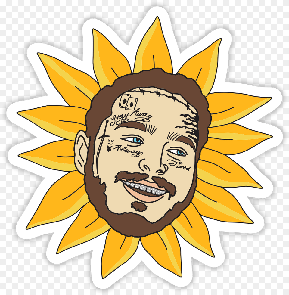 Post Malone Sunflower Clipart Cartoon Post Malone, Flower, Plant, Face, Head Png