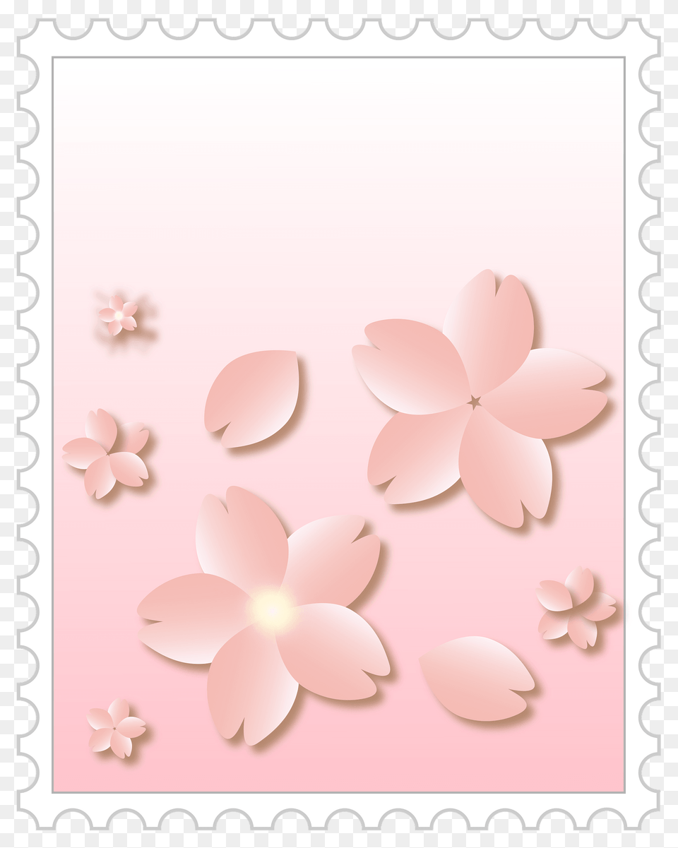 Postage Stamp Is Decorated With Cherry Blossoms Clipart, Flower, Petal, Plant Free Png