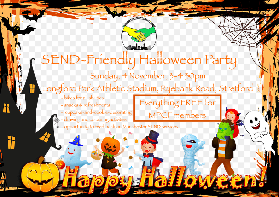 Poster For Mpcfquots Send Halloween Party Kids Halloween Costume Cartoon, Advertisement, Baby, Person, Face Free Transparent Png