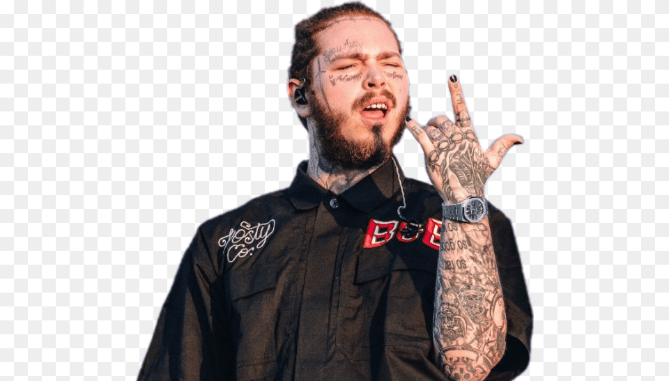 Postmalone Hiphop Post Malone Face Tattoo, Skin, Person, Adult, Man Free Transparent Png