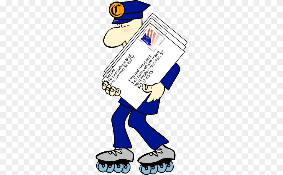 Postman Wearing Skates Clip Art, Person, People, Text, Package Free Transparent Png
