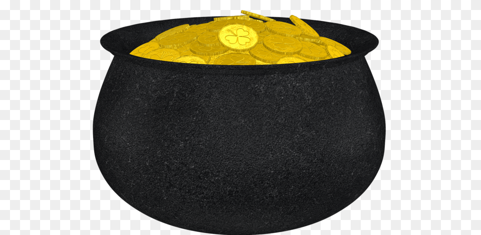Pot Of Gold With Shamrock And Gold Coins Picture St, Jar, Cookware, Powder, Bowl Free Png Download