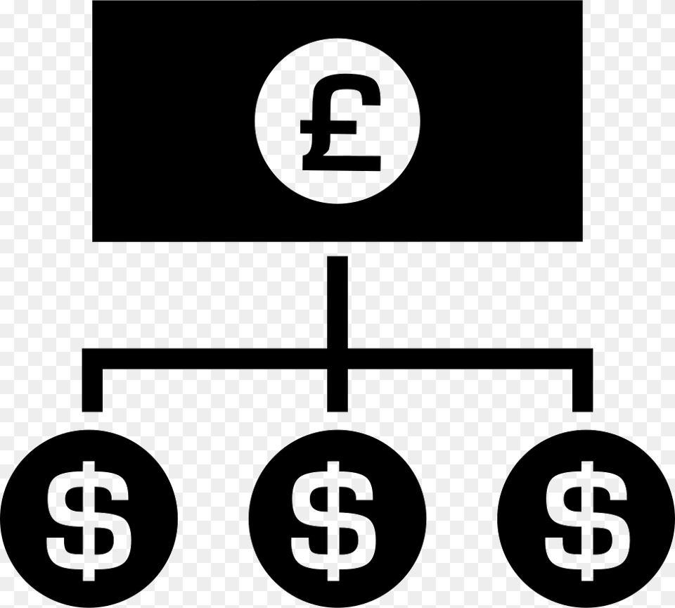 Pounds Money Bill With Down Lines To Dollars Coins Design Strategy Icon, Cross, Symbol, Number, Text Png Image