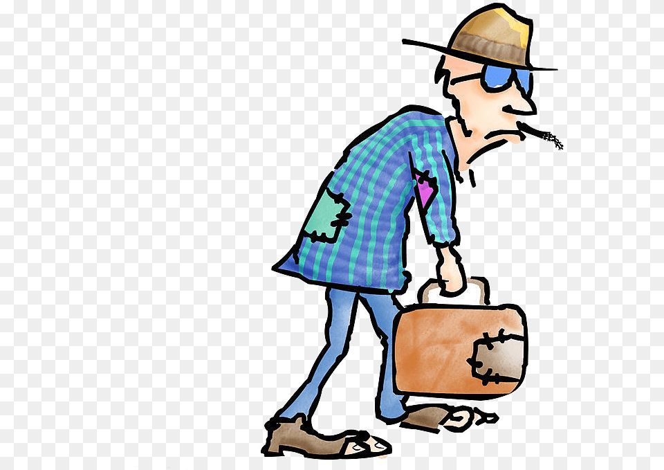 Poverty Begging Cartoon Clip Art, Person, Bag, Clothing, Hat Free Transparent Png
