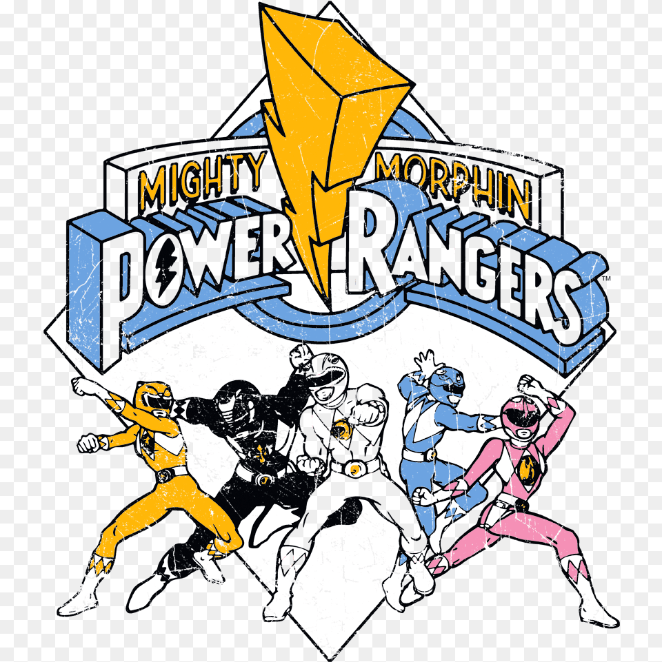 Power Rangers Retro Rangers Kid39s T Shirt Mighty Morphin Power Rangers, Book, Publication, Baby, Comics Png