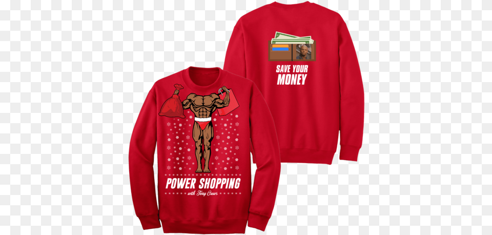 Power Shopping Haha Holiday Sweater Terry Crews Christmas Sweater, Clothing, Hoodie, Knitwear, Long Sleeve Png Image