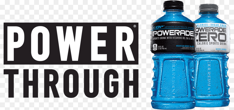 Powerade Powerade Power Through Logo, Bottle, Water Bottle, Beverage, Mineral Water Png