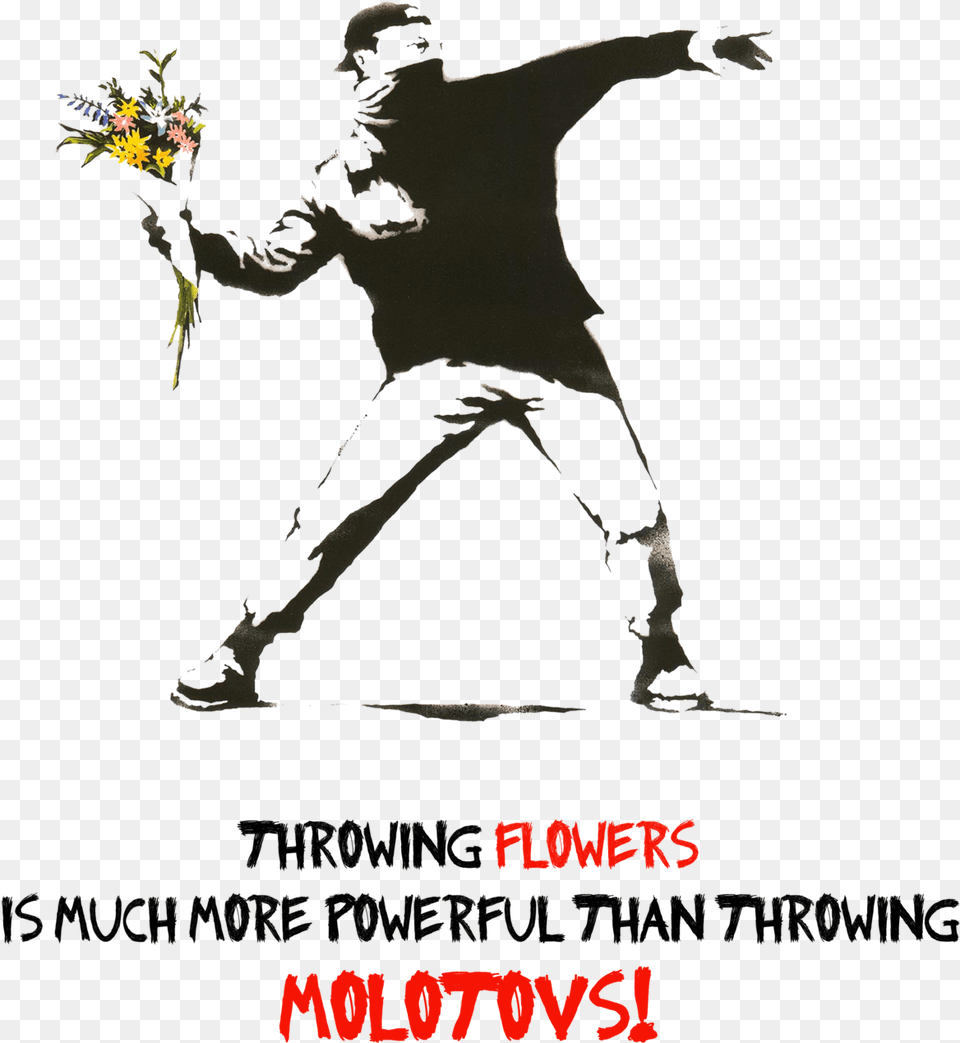 Powerful Than Molotov Throwing Flowers Banksy Flower Thrower, Art, Graphics, Pattern, Floral Design Png Image