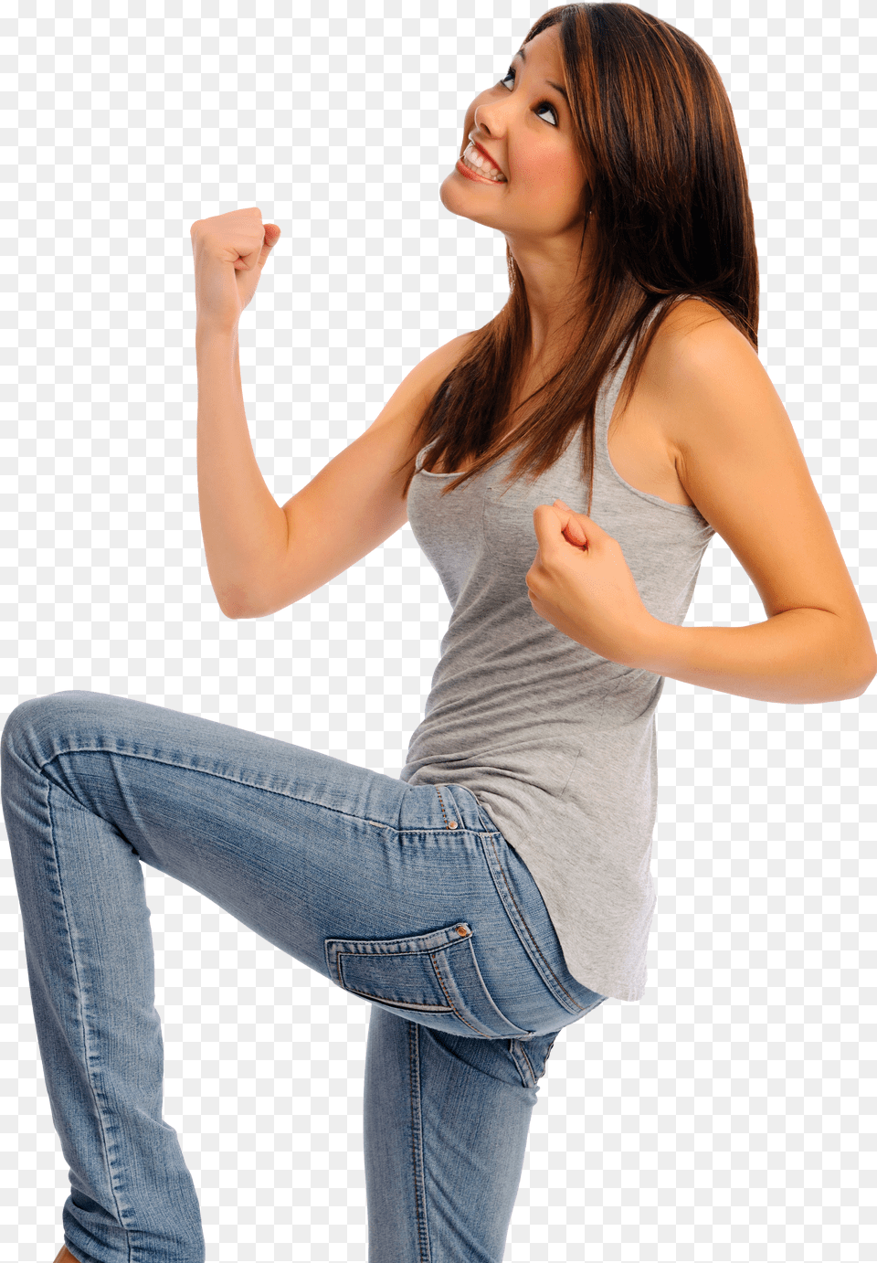 Ppl Anat Happy Dancing Jeans Woman Onwhite Woman In Studio Png