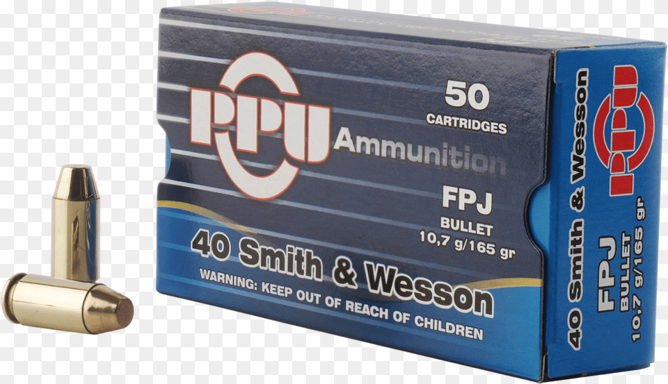 Ppu Pph40f Handgun 40 Smith Amp Wesson 165 Gr Flat Point Prvi Partizan 9mm 147 Fmj, Ammunition, Weapon, Bullet Png Image