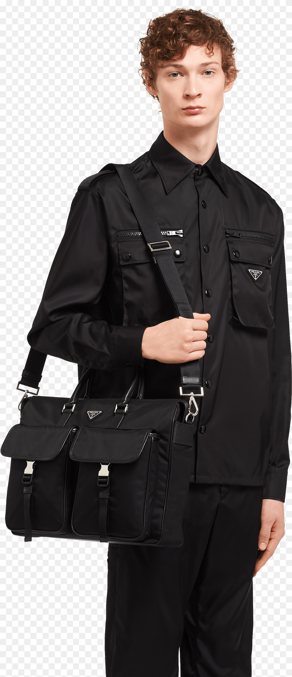 Prada Nylon And Saffiano Leather Briefcase Leather Jacket, Long Sleeve, Clothing, Sleeve, Coat Png