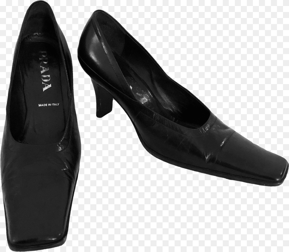 Prada Square Toe Black Leather Heelsby Prada Basic Pump, Clothing, Footwear, High Heel, Shoe Free Transparent Png