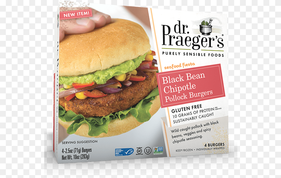 Praeger S Black Bean Chipotle Pollock Burgers Dr Praeger39s Chipotle Black Bean, Advertisement, Burger, Food, Poster Free Png