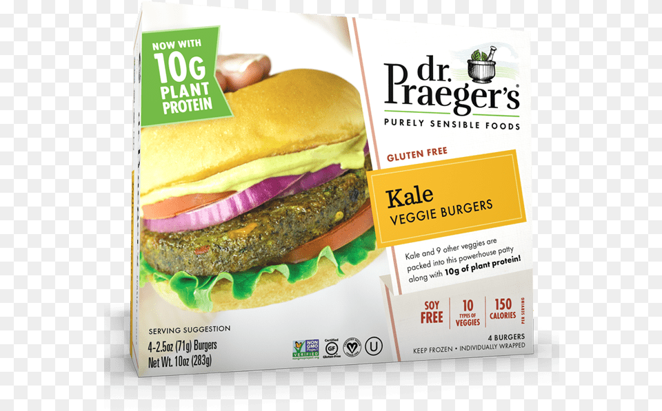 Praeger S Kale Veggie Burgers Package Chili Dog, Advertisement, Burger, Food, Poster Png Image