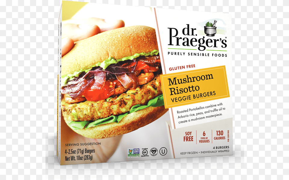Praeger S Mushroom Risotto Veggie Burgers Package Dr Praeger39s Black Bean Quinoa Burger, Advertisement, Food, Poster, Text Free Transparent Png